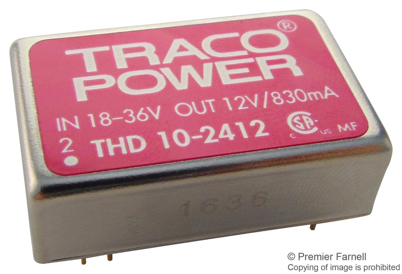 TRACOPOWER THD 10-2412 Isolated Board Mount DC/DC Converter, Metal Case, 1 Output, 10 W, 12 V, 835 mA