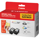 Canon PG-210XL Black & CL-211XL Color Inks and Paper Combo Pack