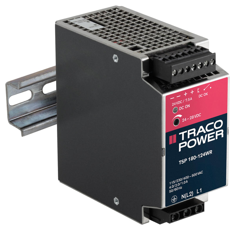 TRACOPOWER TSP 180-124WR AC/DC DIN Rail Power Supply (PSU), Industrial, 1 Output, 180 W, 24 VDC, 7.5 A