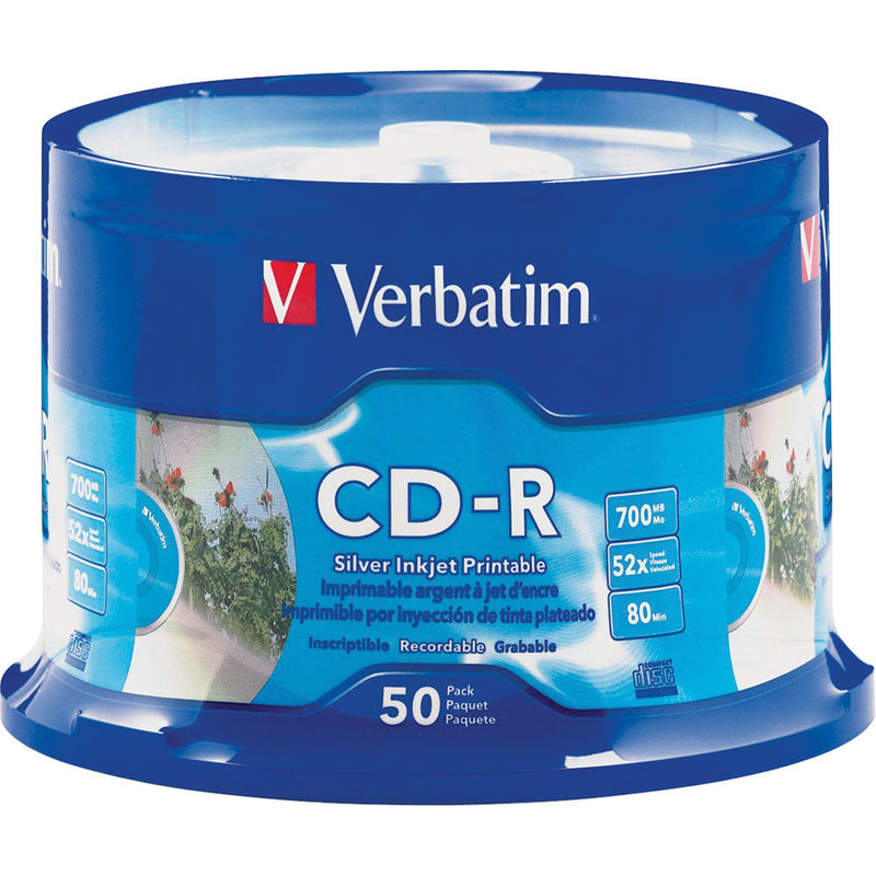 Verbatim CD-R 700MB 52x Silver Inkjet Printable Recordable Compact Disc (50-Pack Spindle)