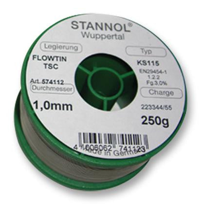 STANNOL 574101 Solder Wire, KS115, 0.3mm Diameter, 217&deg;C, 250g