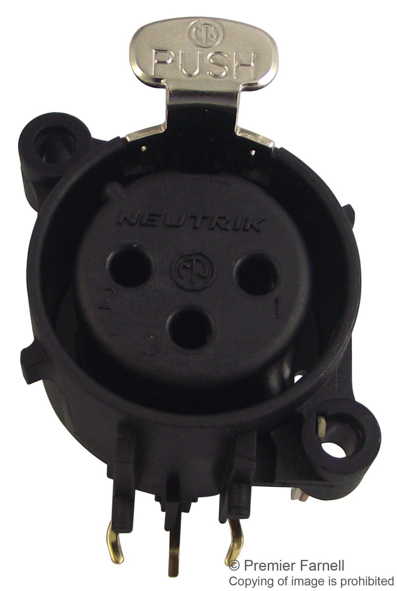 NEUTRIK NC3FAAH1 XLR Audio Connector, 3 Contacts, Socket, PCB Mount, Gold Plated Contacts, Plastic Body, AA Series