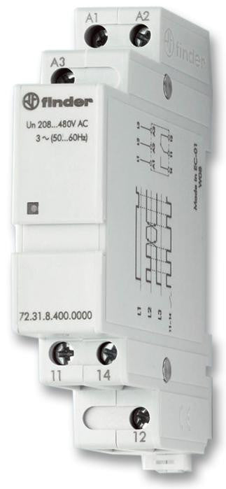 FINDER 70.61.8.400.0000 Phase Monitoring Relay, Loss, Rotation, 70 Series, SPDT, 6 A, DIN Rail, Screw, 480 V