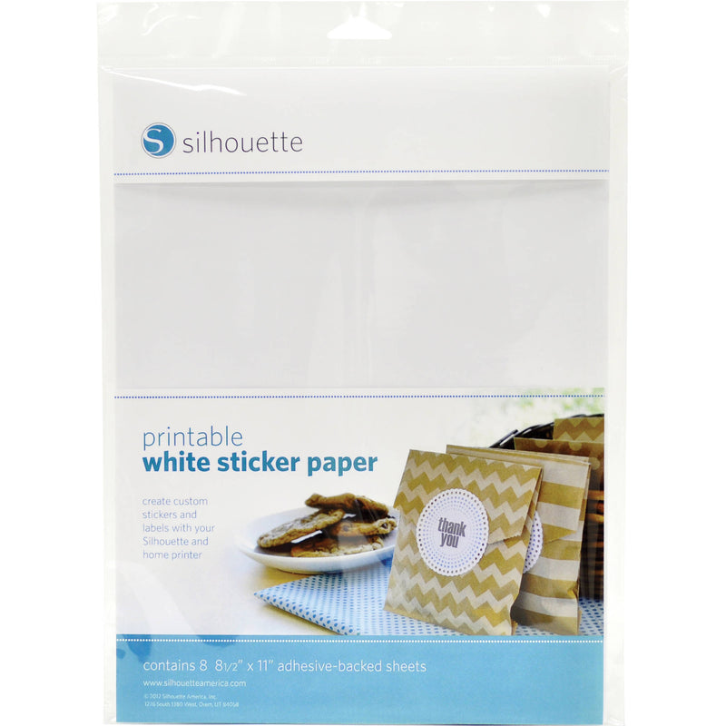 silhouette Printable Adhesive White Sticker Paper (8.5 x 11", 8 Sheets)