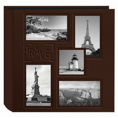 Pioneer Photo Albums 5COL240 Collage Frame Embossed Sewn Leatherette 4x6" Travel Photo Album (Brown)