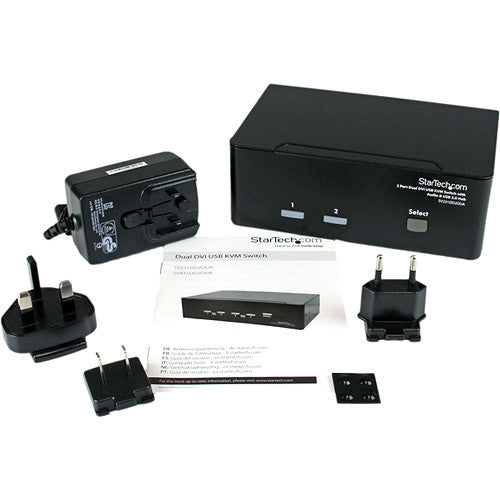StarTech 2-Port Dual DVI USB KVM Switch with Audio & USB 2.0 Hub (Black)