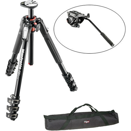Manfrotto MVH500AH Flat Base Fluid Head, MT190XPRO4 Tripod Legs, Padded Case Kit