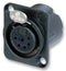 NEUTRIK NC6FD-LX-B XLR Audio Connector, 6 Contacts, Socket, Panel Mount, Gold Plated Contacts, Metal Body, DLX Series