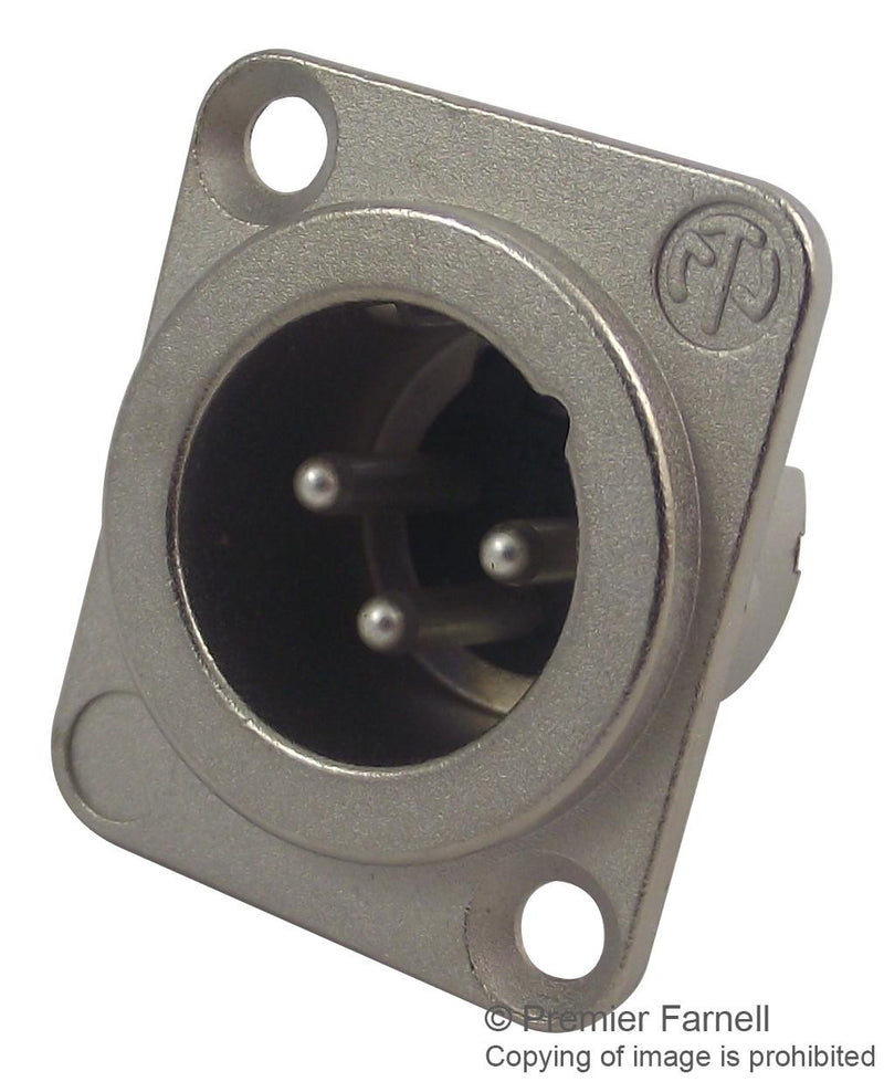 NEUTRIK NC3MD-LX XLR Audio Connector, 3 Contacts, Plug, Panel Mount, Silver Plated Contacts, Metal Body, DLX Series
