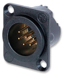 NEUTRIK NC6MD-LX-B XLR Audio Connector, Plug, 6, Panel Mount, Metal Body, Gold Plated Contacts