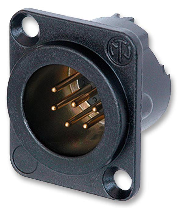 NEUTRIK NC6MD-LX-B XLR Audio Connector, Plug, 6, Panel Mount, Metal Body, Gold Plated Contacts
