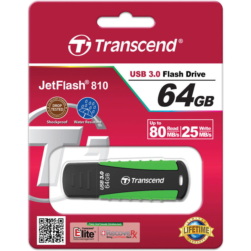 Transcend 64GB JetFlash 810 USB 3.0 Flash Drive (Green/Black)