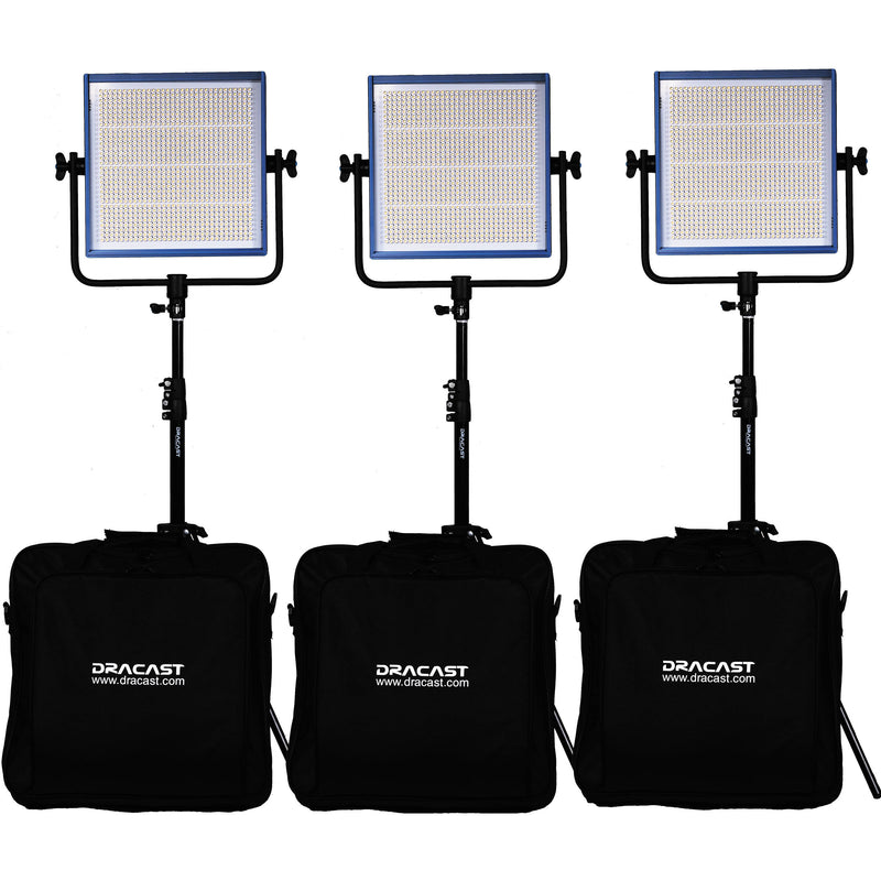 Dracast LED1000 Pro Daylight LED 3-Light Kit with Gold Mount Battery Plates and Stands