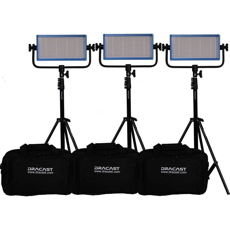 Dracast LED500 Pro Bi-Color LED 3-Light Kit with V-Mount Battery Plates and Stands