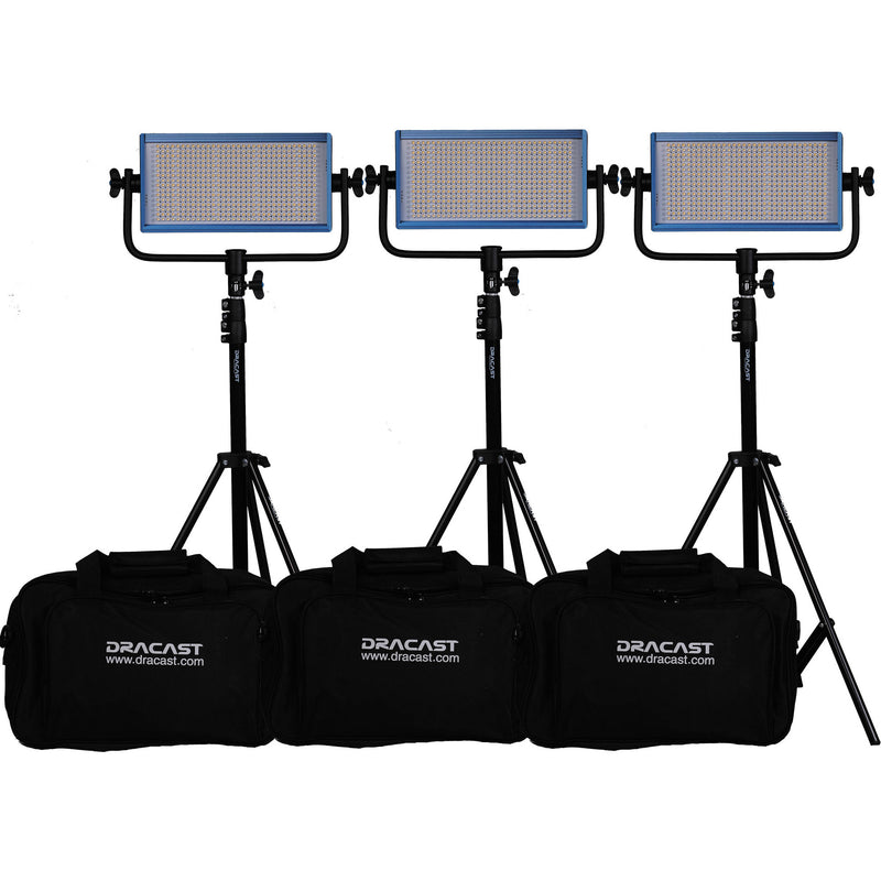 Dracast LED500 Pro Bi-Color LED 3-Light Kit with Gold Mount Battery Plates and Stands