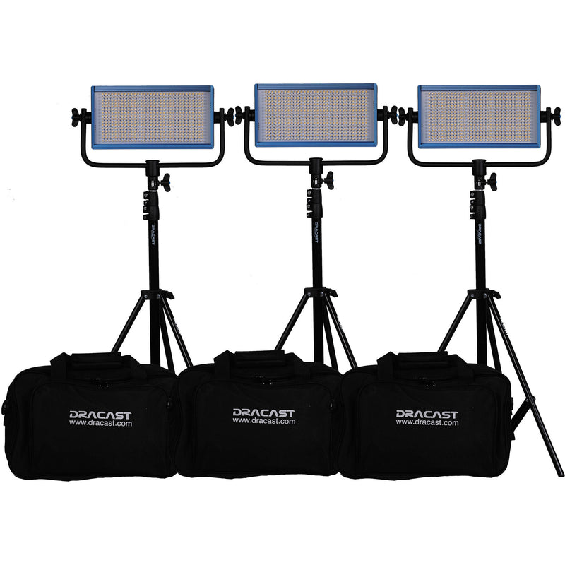 Dracast LED500 Pro Daylight LED 3-Light Kit with V-Mount Battery Plates and Stands
