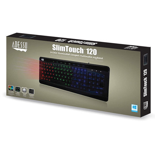 Adesso SlimTouch 120 3-Color Illuminated Compact Multimedia Keyboard