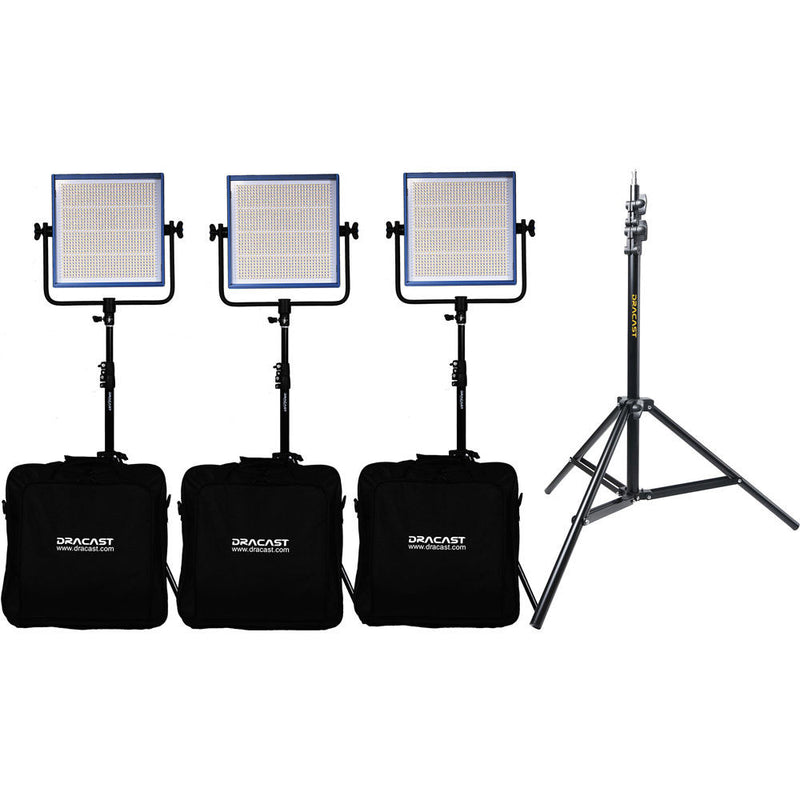 Dracast LED1000 Pro Daylight LED 3-Light Kit with Gold Mount Battery Plates and Stands