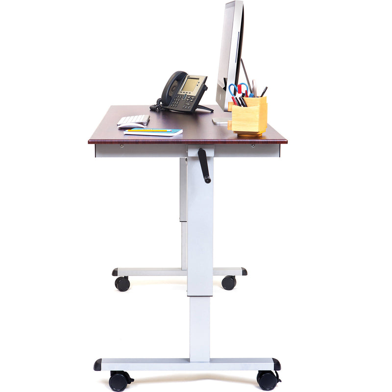 Luxor 60" Crank Adjustable Stand-Up Desk (Dark Walnut Desk, Silver Frame)