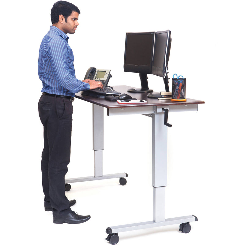 Luxor 60" Crank Adjustable Stand-Up Desk (Dark Walnut Desk, Silver Frame)