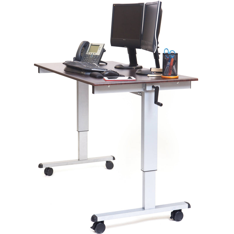 Luxor 60" Crank Adjustable Stand-Up Desk (Dark Walnut Desk, Silver Frame)