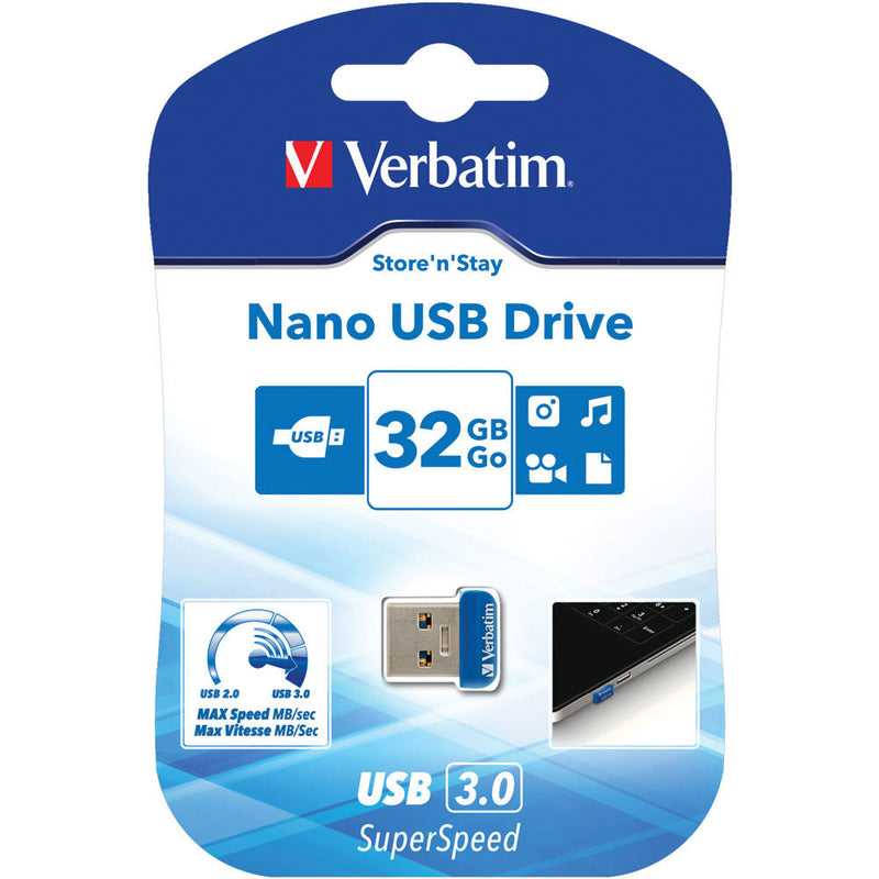 Verbatim 32GB Store 'n' Stay Nano USB 3.0 Flash Drive (Blue)