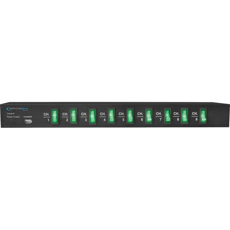 Technical Pro SURGE9 Rackmount 9-Outlet Power Strip with 5V USB Charging Port