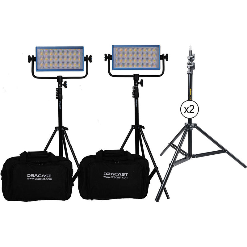 Dracast LED500 Pro Bi-Color LED 2-Light Kit with Gold Mount Battery Plates and Stands