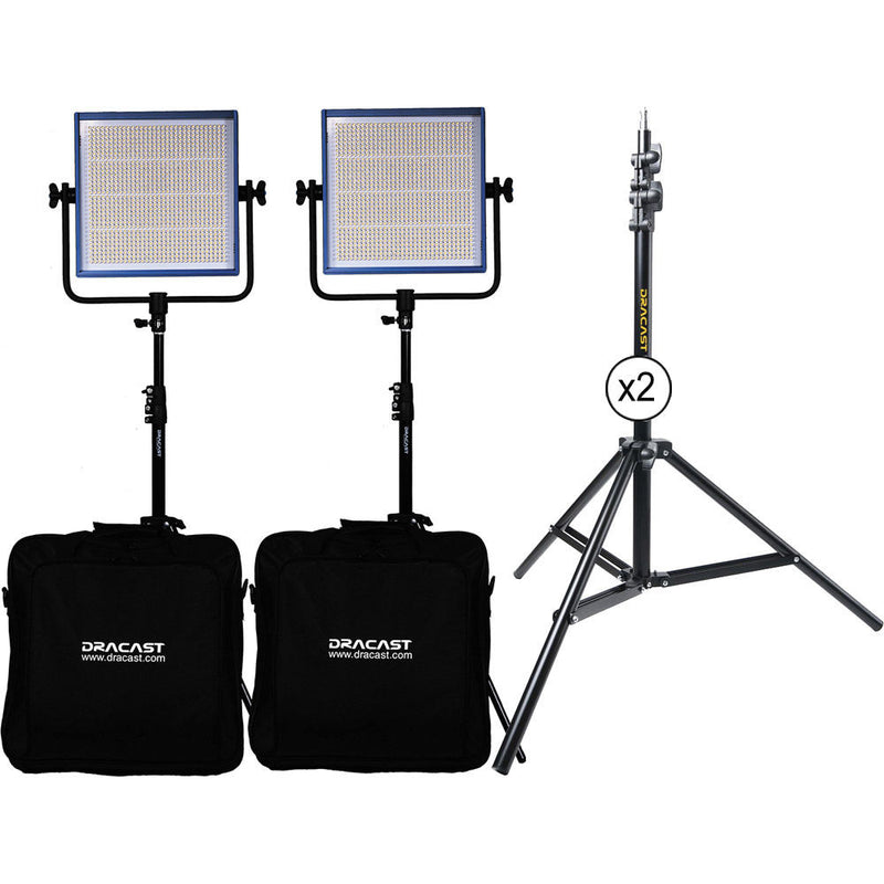 Dracast LED1000 Pro Daylight LED 2-Light Kit with Gold Mount Battery Plates and Stands