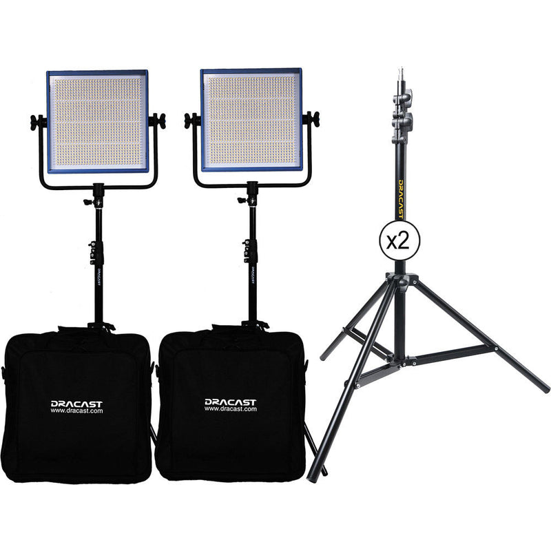 Dracast LED1000 Pro Bi-Color LED 2-Light Kit with Stands and V-Mount Battery Plates