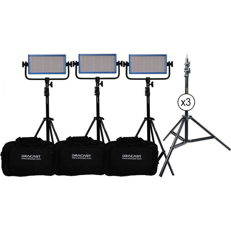 Dracast LED500 Pro Daylight LED 3-Light Kit with V-Mount Battery Plates and Stands