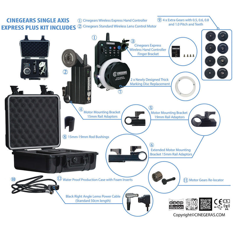 CINEGEARS Single Axis Wireless Follow Focus Express Plus Standard Kit