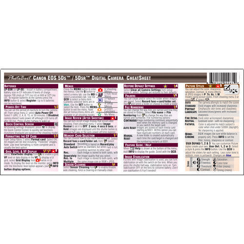 PhotoBert Cheat Sheet for Canon EOS 5DS/5DS R DSLR Camera