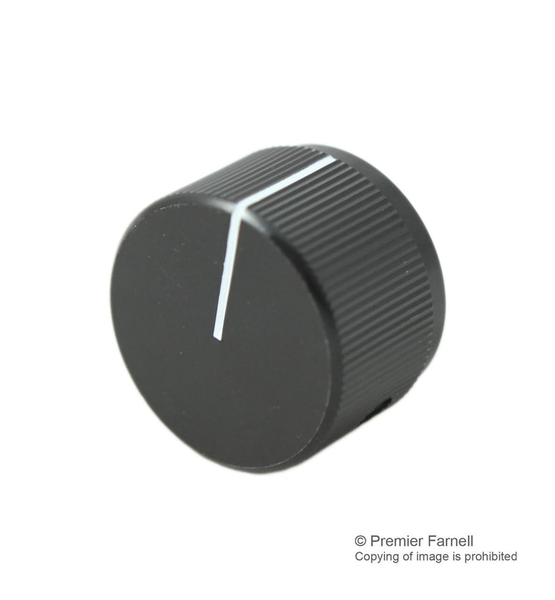 MULTICOMP KB00023 Knob, Round Shaft, 6.4 mm, Aluminium, Round with Indicator Line, 23.8 mm, KLN Series