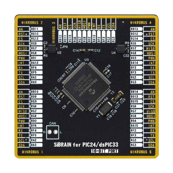 Mikroelektronika MIKROE-4691 Add-On Board Mikroe MCU Sibrain PIC24HJ PIC24HJ256GP610-I/PF 2 x 168 Pin Mezzanine Connector New