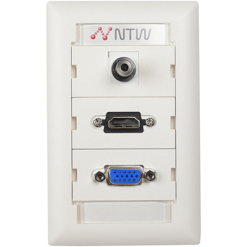 NTW Customizable UniMedia Wall Plate with Personalizable ID Tag (HDMI, VGA & 3.5mm Audio Pass Through)