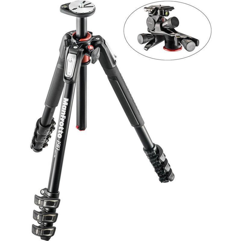 Manfrotto MT190XPRO4 Aluminum Tripod with XPRO Geared 3-Way Pan/Tilt Head Kit