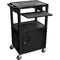 Luxor 42" A/V Cart with 3 Shelves, Pull-Out Keyboard Tray, Cabinet and Electric Assembly (Black Shelves, Black Legs)
