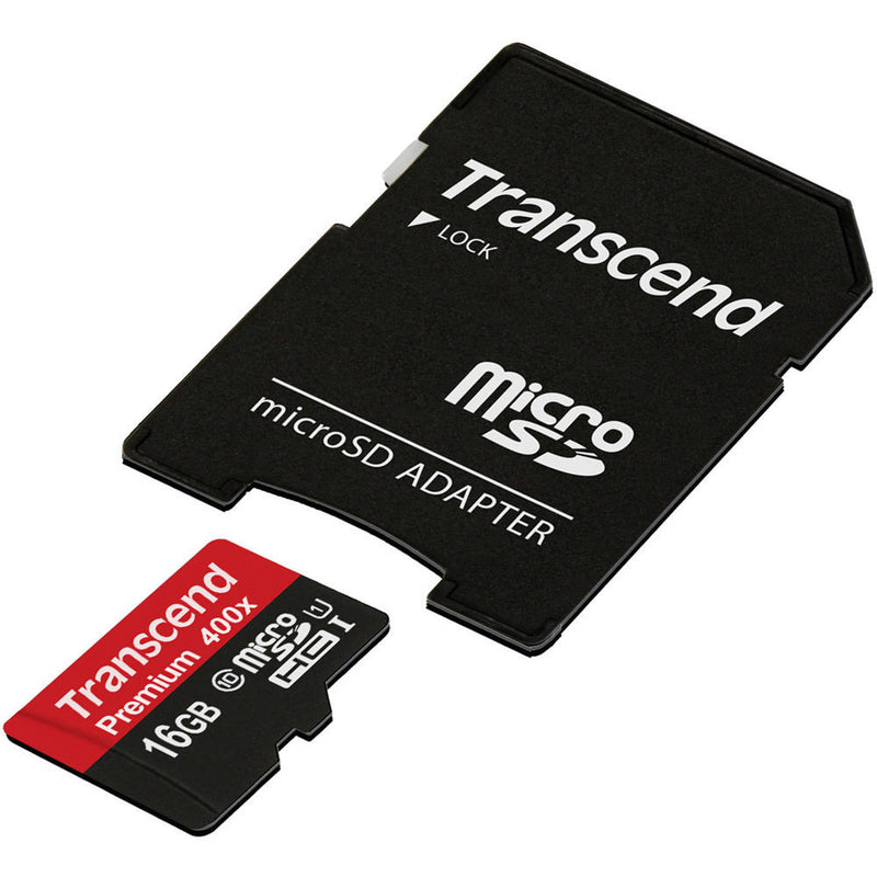 Transcend 16GB Premium 400x microSDHC UHS-I Memory Card with SD Adapter