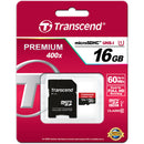 Transcend 16GB Premium 400x microSDHC UHS-I Memory Card with SD Adapter