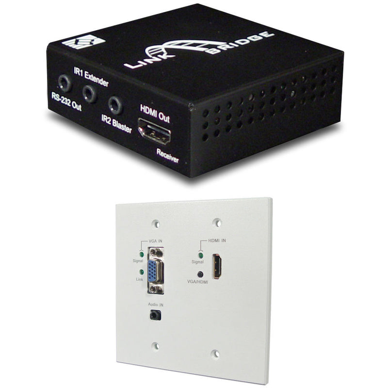 Link Bridge HDBaseT HDMI/VGA Wall Plate Transmitter & HDBaseT Lite Receiver Kit (197')