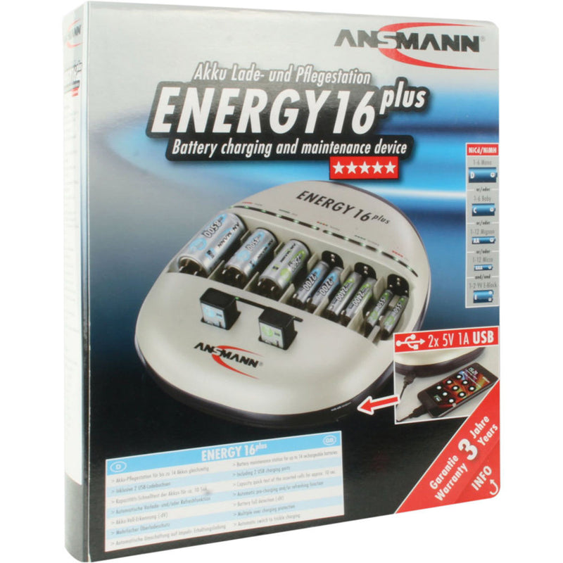 Ansmann ENERGY 16 PLUS Charger for AAA, AA, C, D and 9V E NiMH or NiCd Batteries