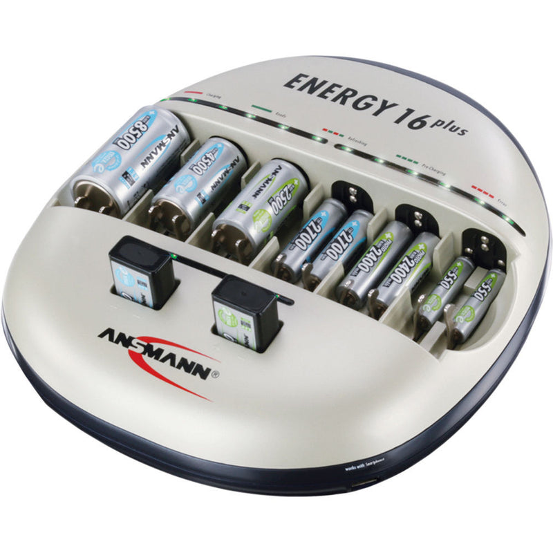 Ansmann ENERGY 16 PLUS Charger for AAA, AA, C, D and 9V E NiMH or NiCd Batteries