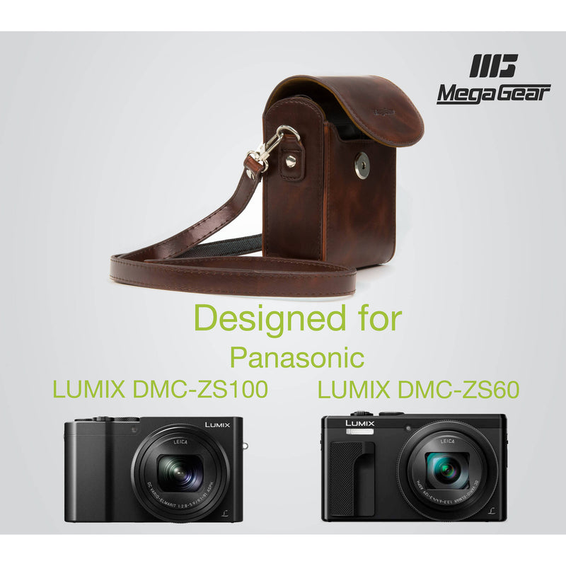 MegaGear Ever-Ready Protective Leather Camera Case for Panasonic Lumix DMC-ZS100 and DMC-ZS60 Digital Camera (Dark Brown)