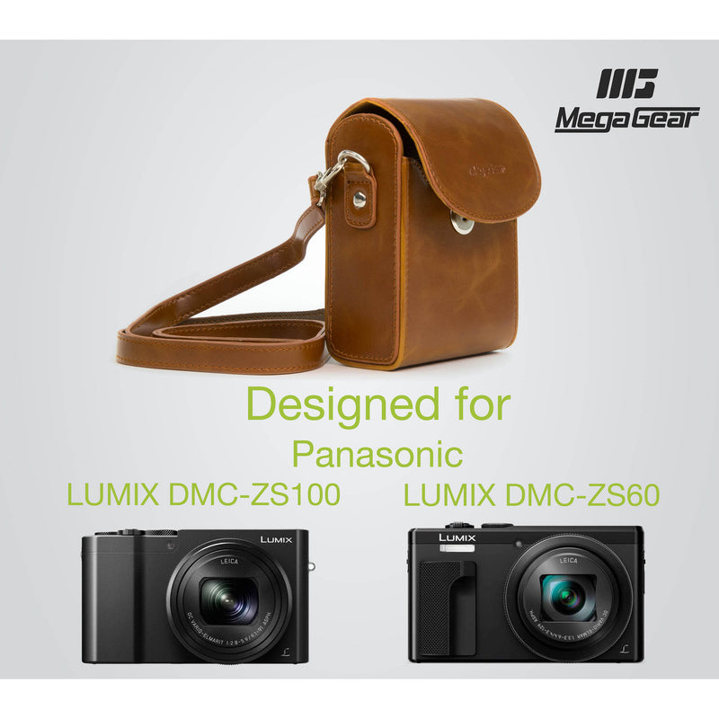 MegaGear Ever-Ready Protective Leather Camera Case for Panasonic Lumix DMC-ZS100 and DMC-ZS60 Digital Camera (Light Brown)