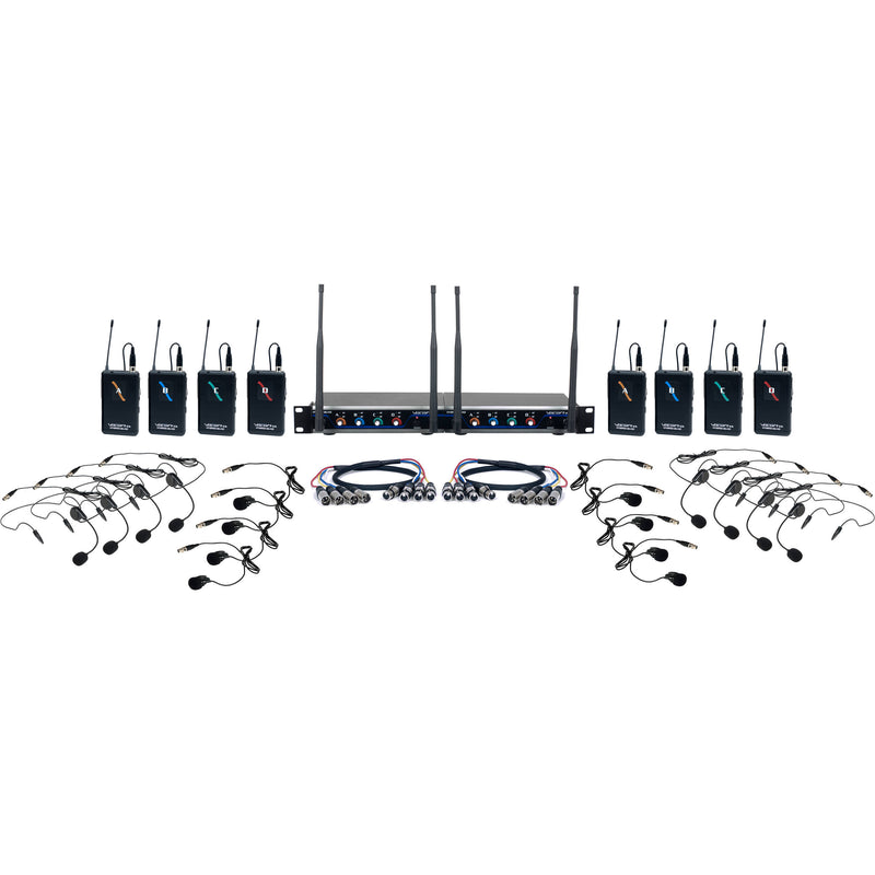 VocoPro Hybrid-Play-8 Eight-Channel Hybrid Wireless System with Headsets & Lavalier Mics