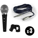 Pyle Pro Dynamic Handheld Microphone Kit with XLR Cables (3-Pack)