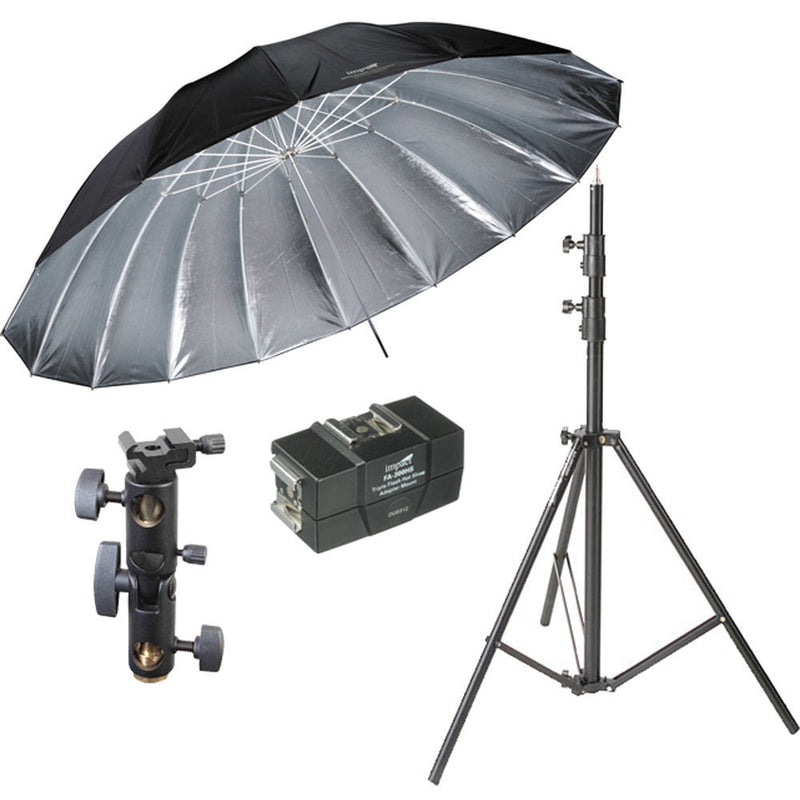 Impact 7' Parabolic Umbrella (Silver) With Light Stand Kit