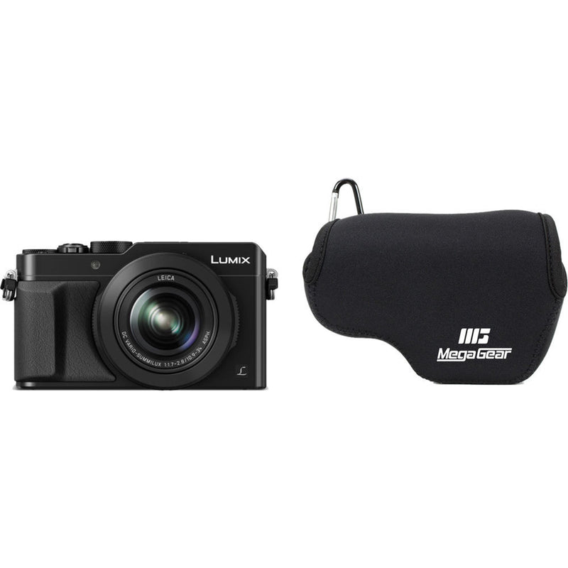 MegaGear Ultra-Light Neoprene Camera Case with Carabiner for Panasonic Lumix DMC-LX100 (Black)