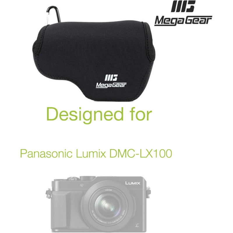 MegaGear Ultra-Light Neoprene Camera Case with Carabiner for Panasonic Lumix DMC-LX100 (Black)